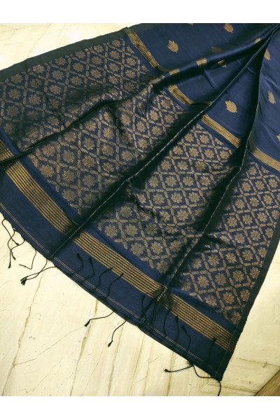 All Over Banarasi Butta Weaving Organic Linen Saree (KR1045)